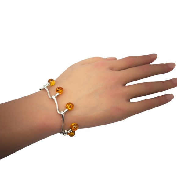 Sterling Silver Amber Beads Link Bracelet #20643 - Picture 8 of 9